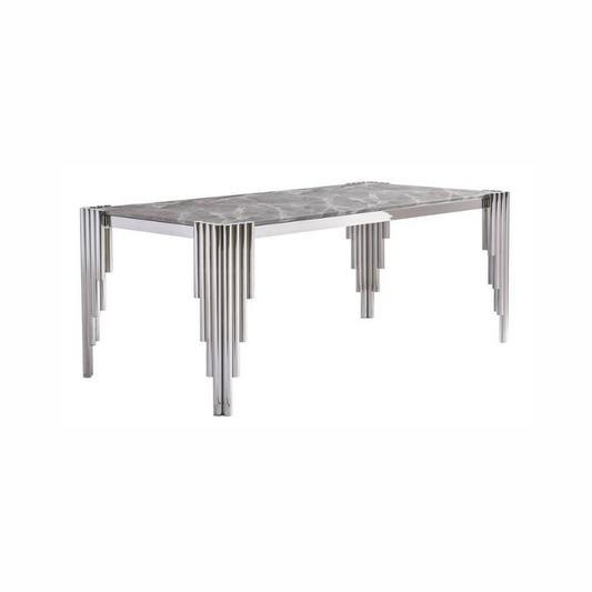 Ulysses Chrome and Grey Marble Dining Table