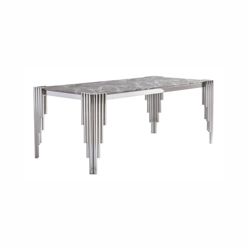 Ulysses Chrome and Grey Marble Dining Table Home Store Living