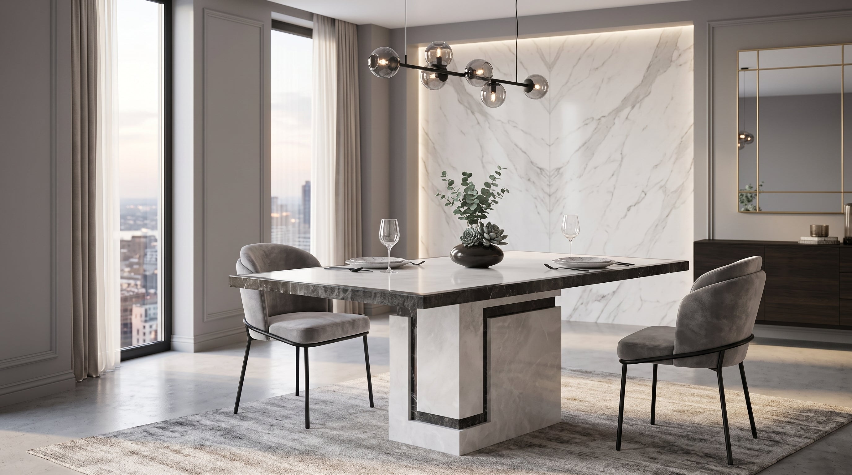 Venus 1.6m Grey Marble Dining Table Home Store Living