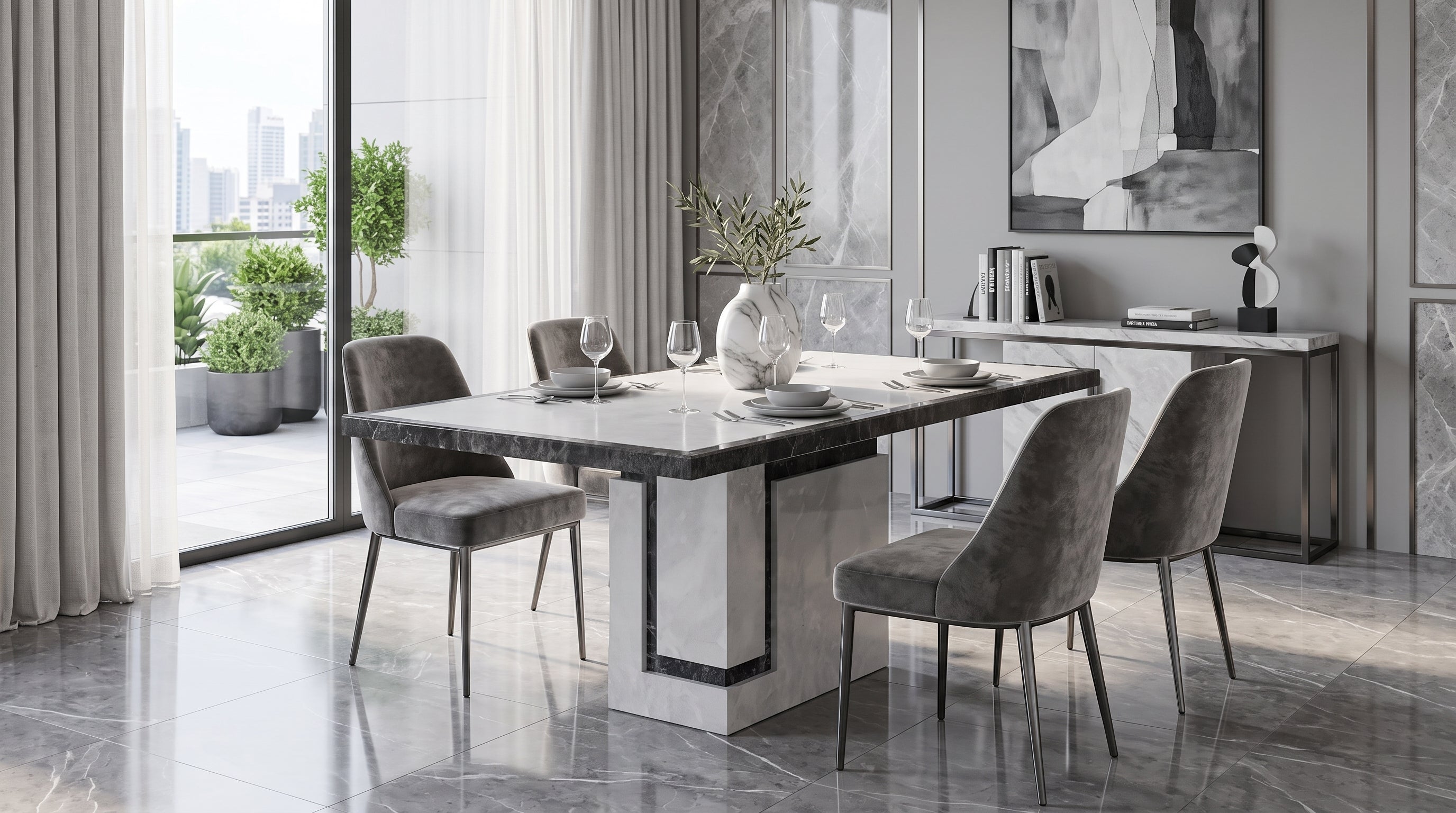 Venus 1.6m Grey Marble Dining Table Home Store Living