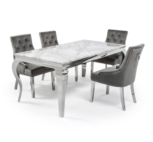 Louis Grey Marble Dining Table with Chelsea Velvet Chair Set Home Store Living