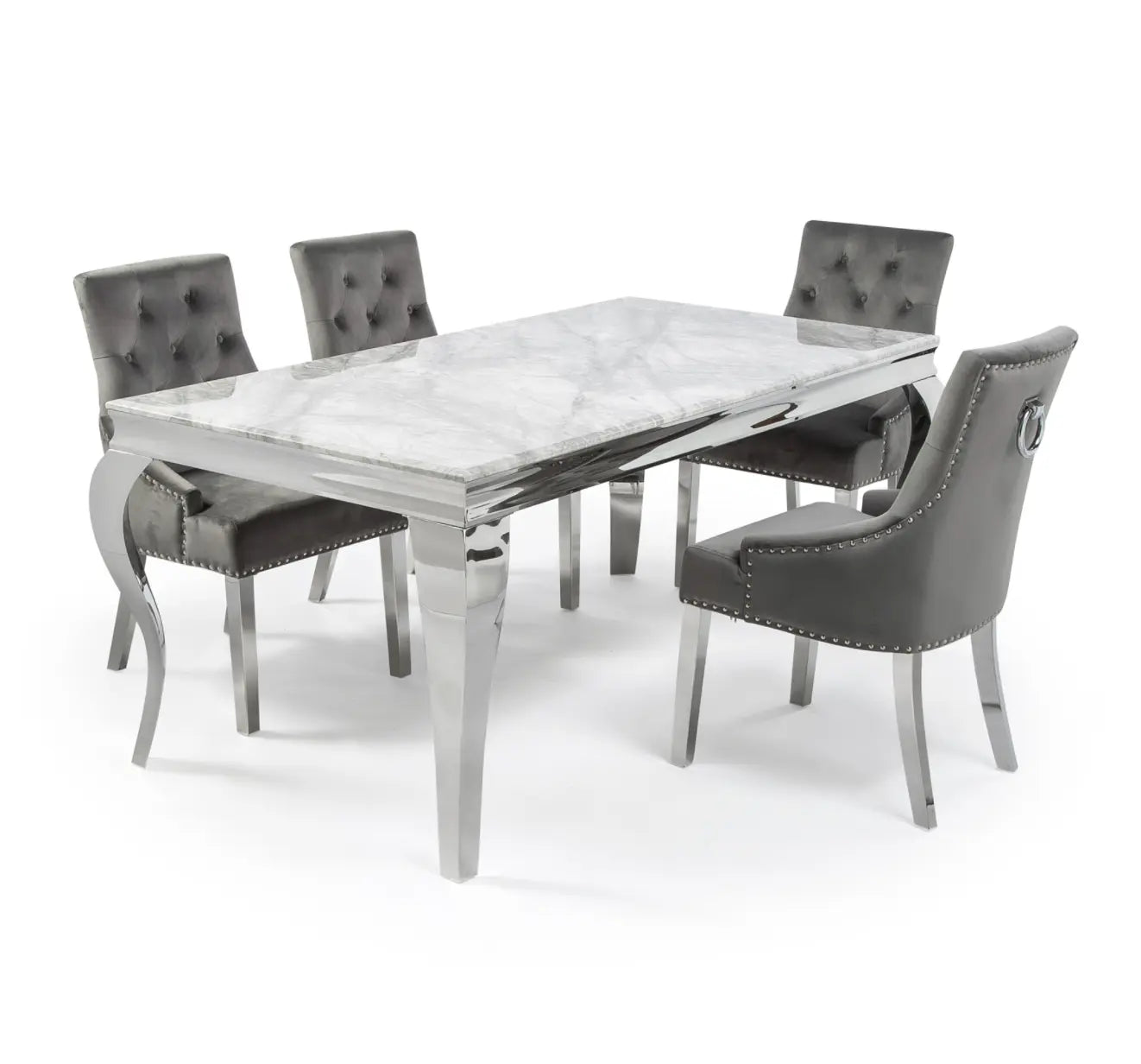 Louis Grey Marble Dining Table with Chelsea Velvet Chair Set Home Store Living