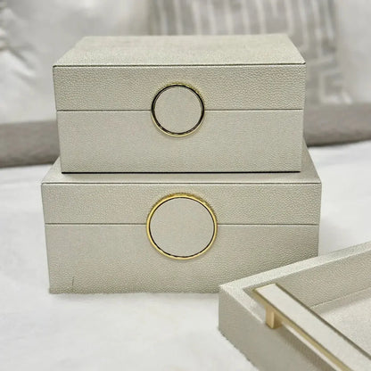 White Faux Litchi & Gold Storage Boxes (Set of 2) CIMC