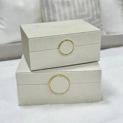 White Faux Litchi & Gold Storage Boxes (Set of 2) CIMC