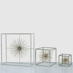 Decorative Gold Starburst Sculpture with Silver Metal Frame CIMC