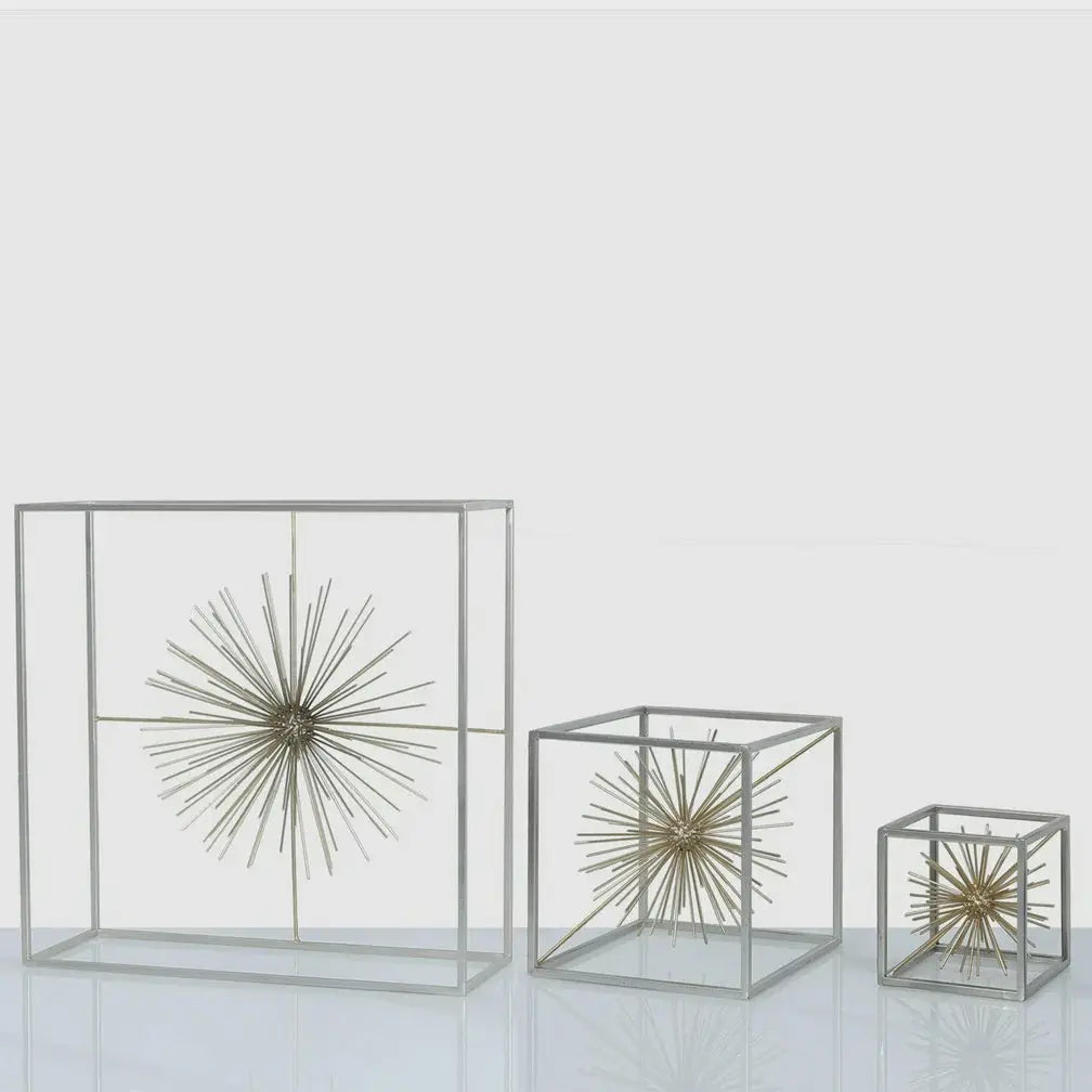 Decorative Gold Starburst Sculpture with Silver Metal Frame CIMC