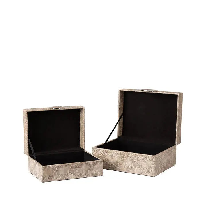 Set of 2 Taupe Faux Snake Leather Jewellery Boxes CIMC