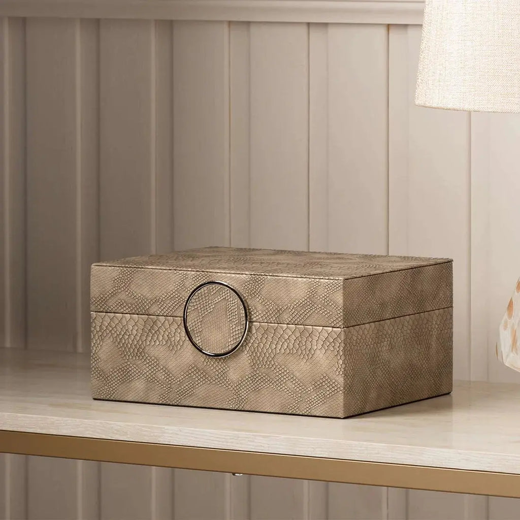 Set of 2 Taupe Faux Snake Leather Jewellery Boxes CIMC