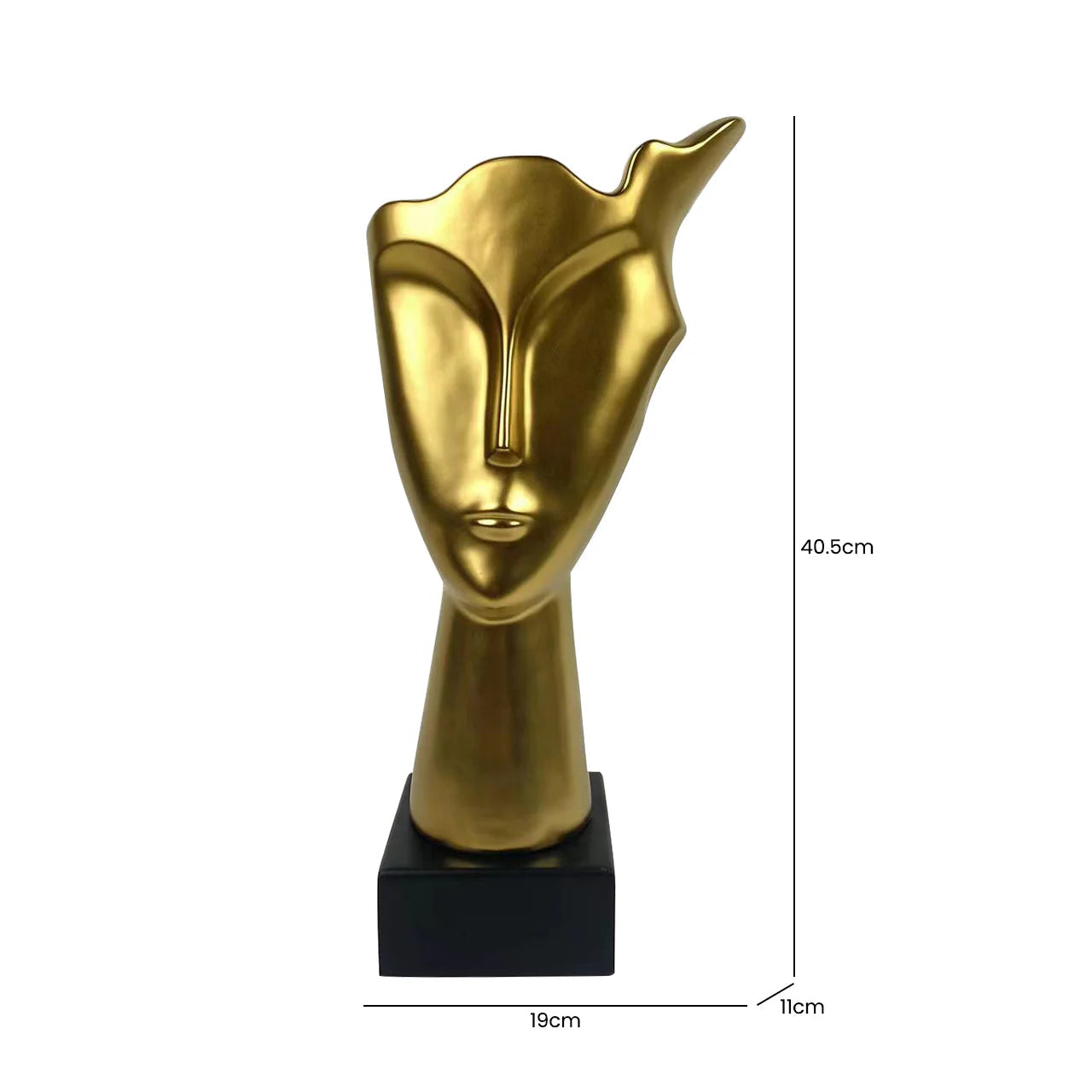 40.5cm Matte Gold Ceramic Face Sculpture on Black Stand CIMC