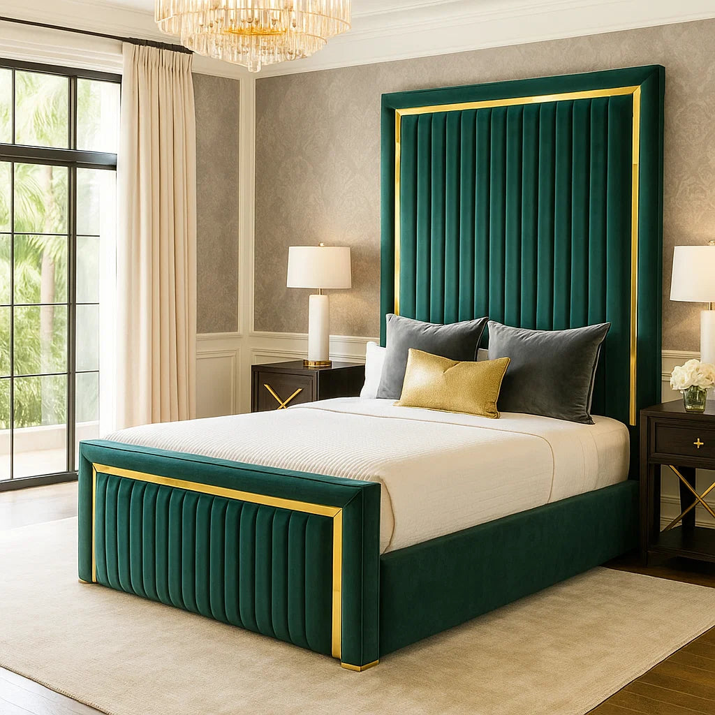 Gold Strip Upholstered Bed Frame Home Store Living