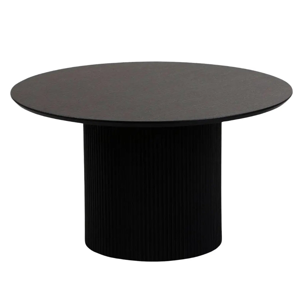 Renzo Black Round Coffee Table with Fluted Ribbed Drum Base HUMZ
