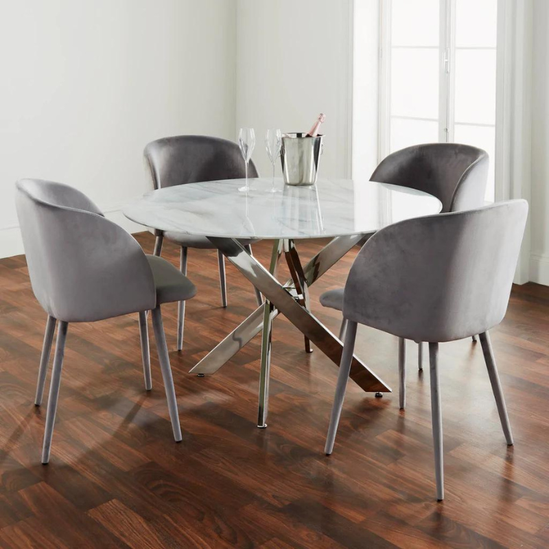 Round Silver and Marble Dining Table