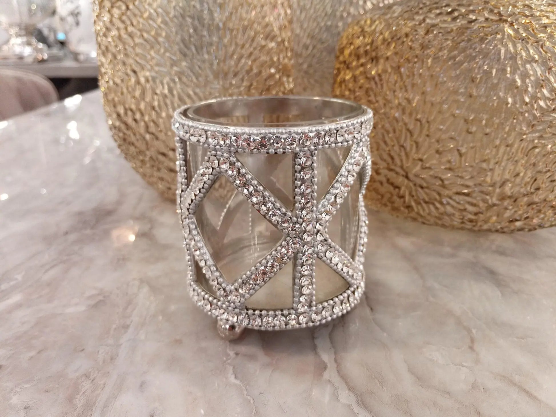 Small Nickel and Crystal Candle Holder Home Store Living