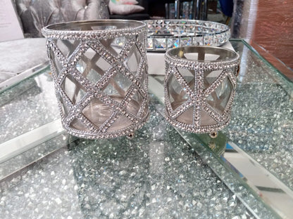 Small Nickel and Crystal Candle Holder Home Store Living