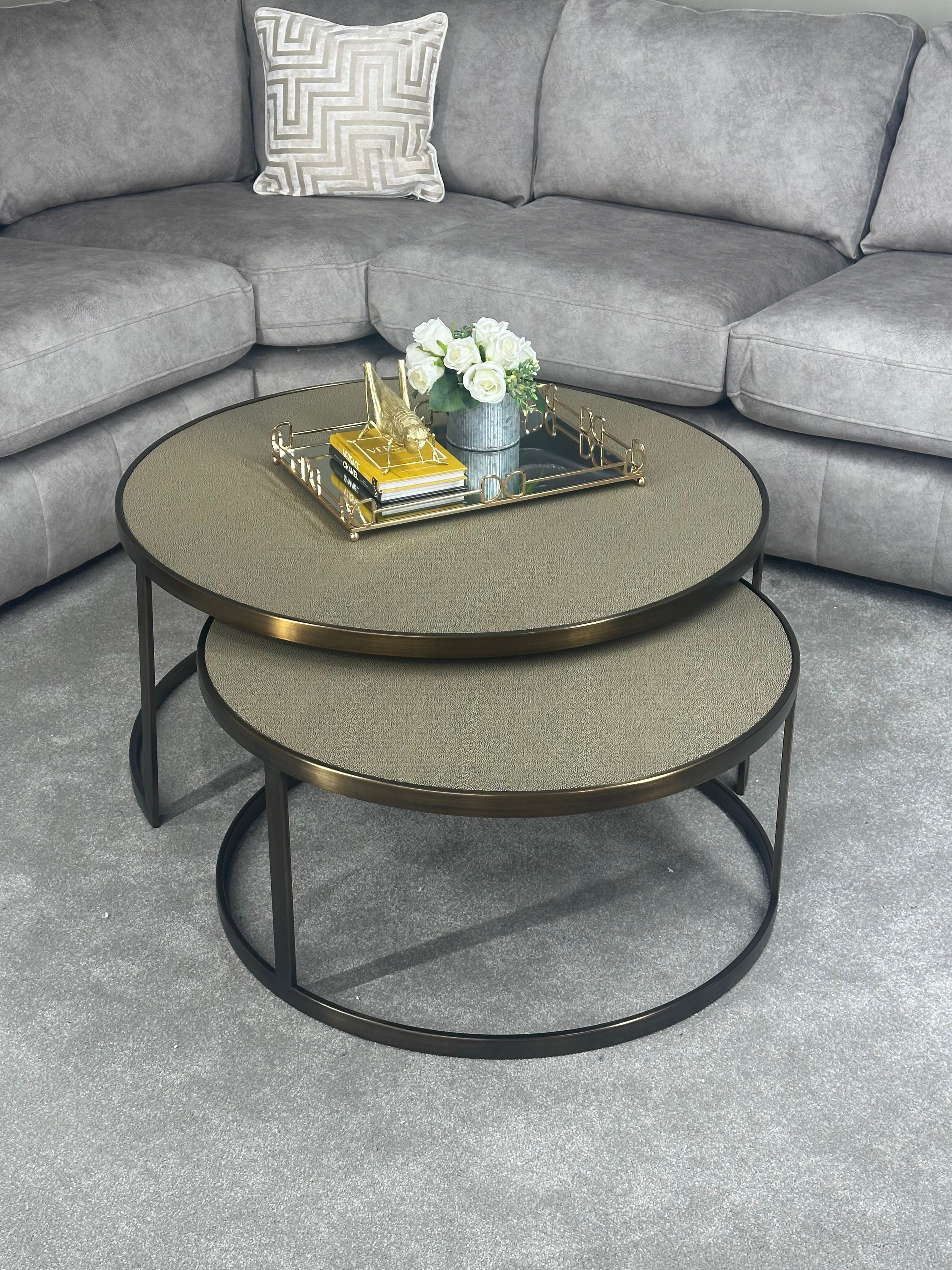 Bloomville Coffee Tables – Set of 2 Gold Frame Faux Shagreen Tables Kevin Simba
