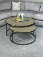 Belgravia Coffee Tables – Set of 2 Gold Frame Faux Shagreen Accent Tables Kevin Simba