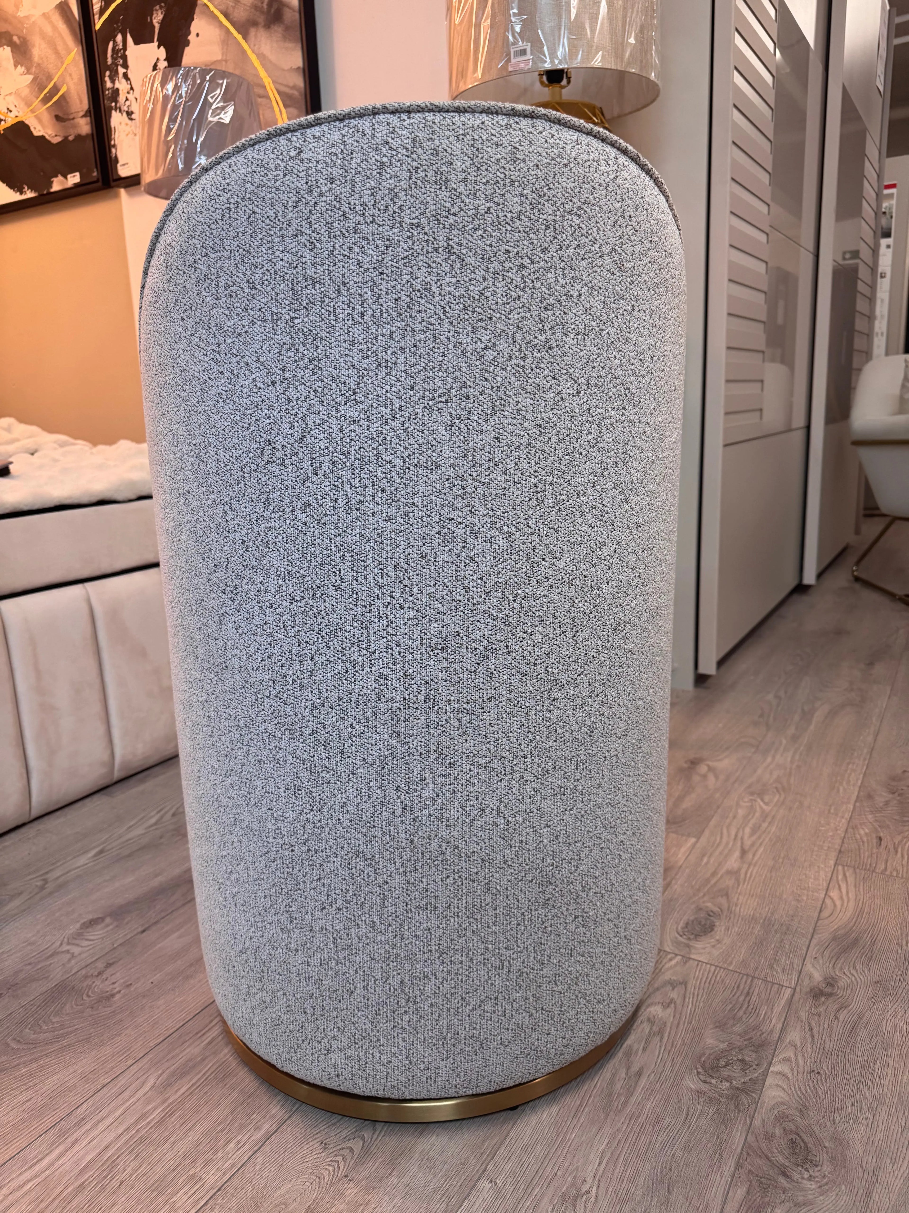 Amanda Swivel Chair - Boucle Grey  Brushed Brass Finished Swivel Base Kevin Simba