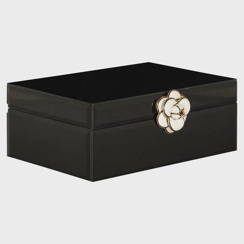 Glossy Black Decorative Storage Box with White Floral Handle richmond Interiors