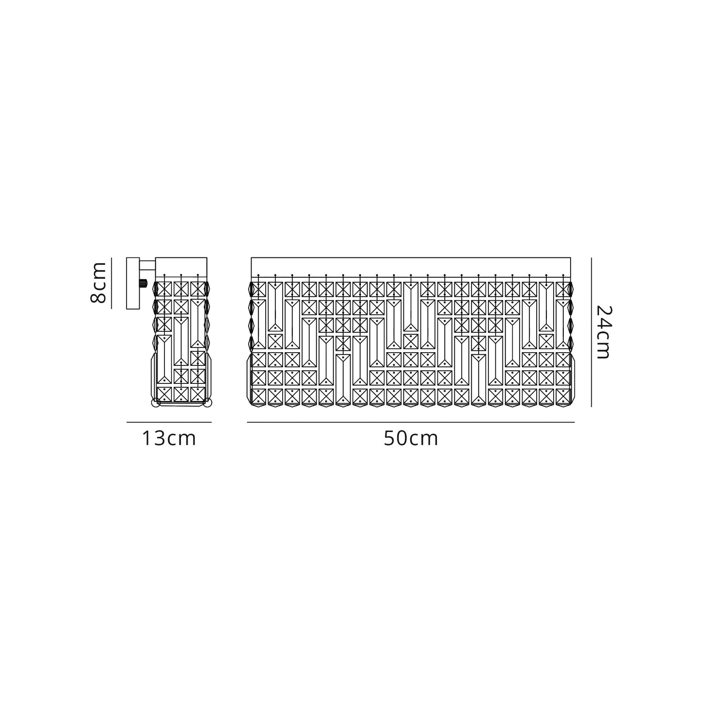 Ziva 50x24cm Rectangular Large Wall Lamp, 3 Light E14, Polished Chrome/Crystal