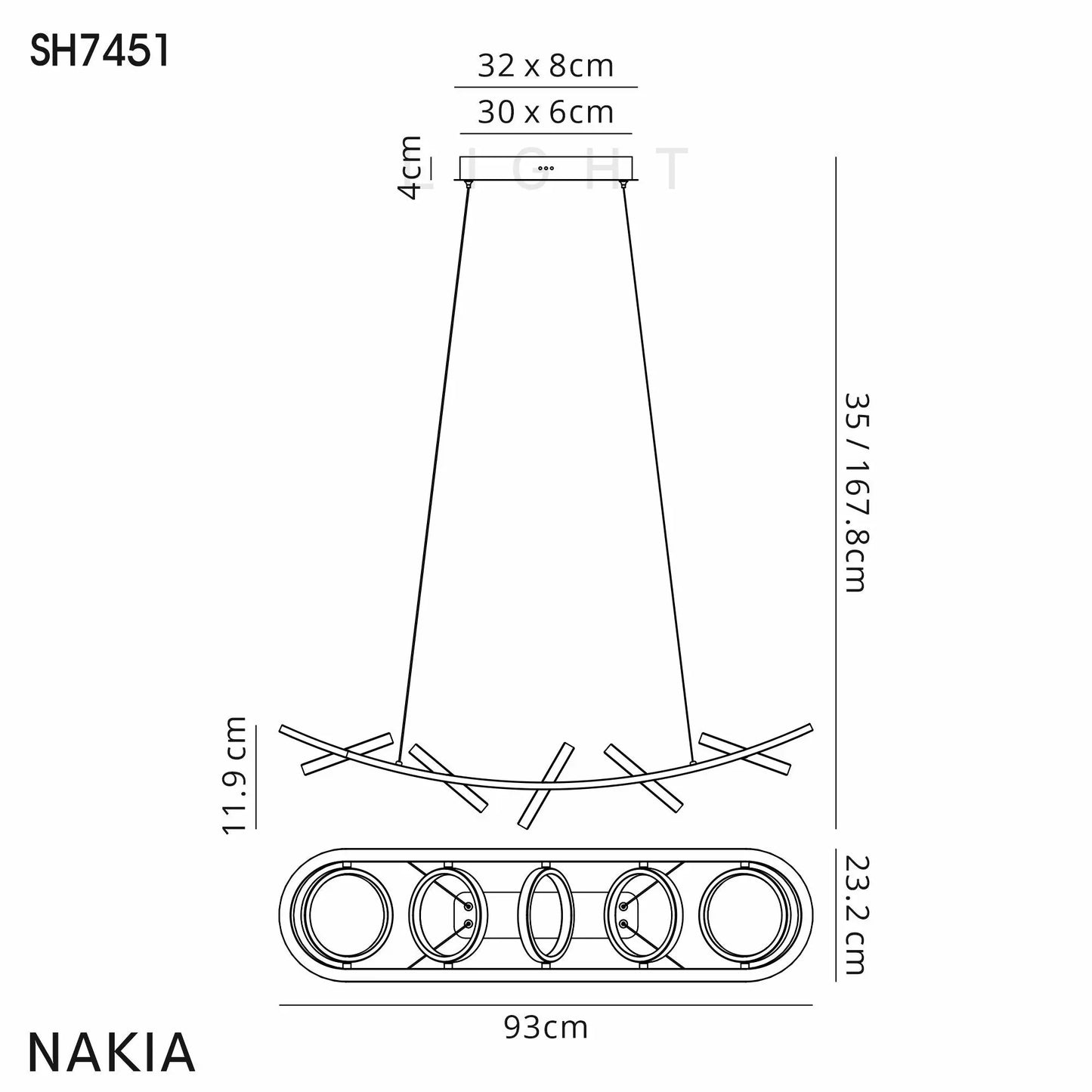 Elisa Linear Pendant, 5 Ring, 36W LED, 3200K, 2200lm, Satin Black / Gold, 3yrs Warranty Home Store Living