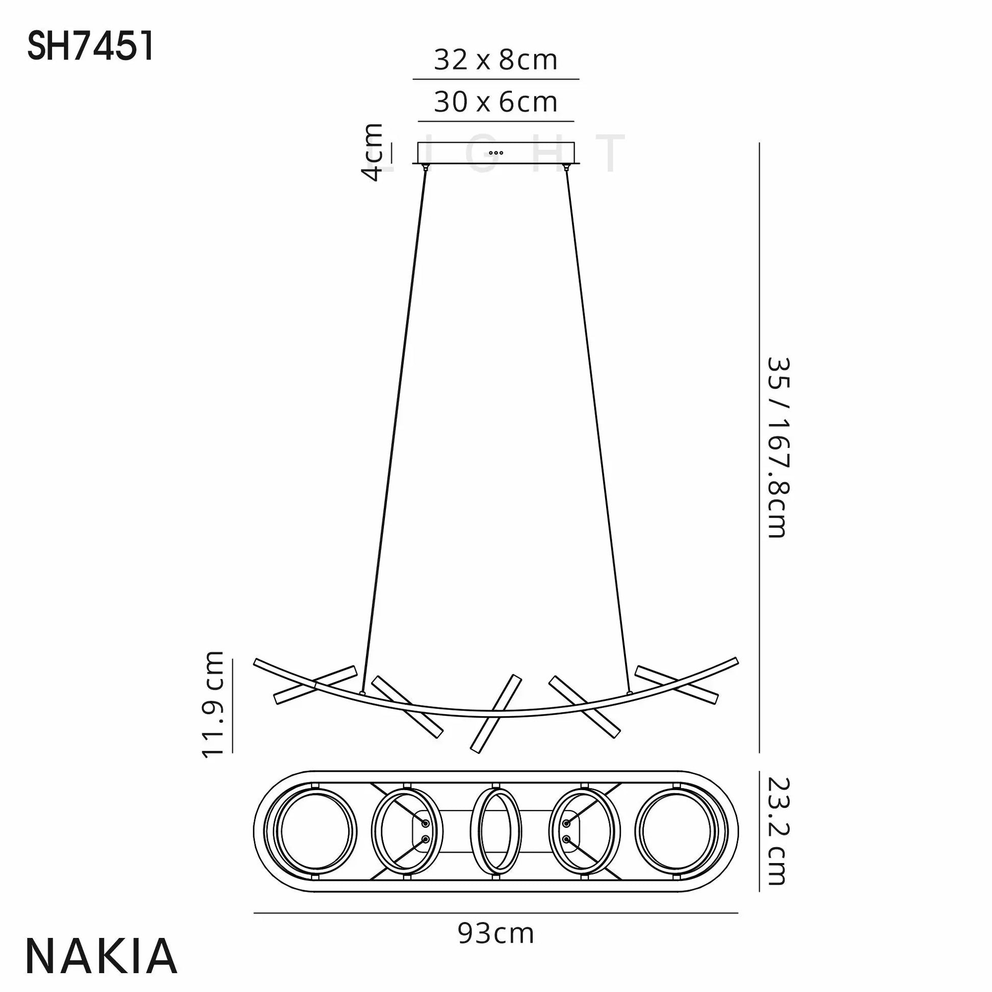 Elisa Linear Pendant, 5 Ring, 36W LED, 3200K, 2200lm, Satin Black / Gold, 3yrs Warranty Home Store Living