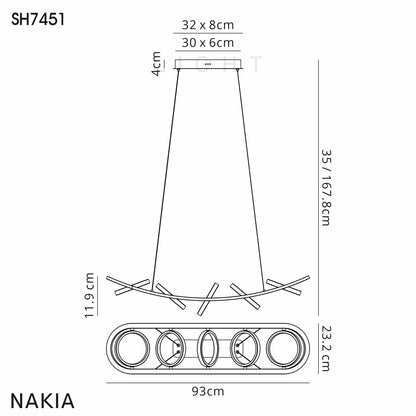 Elisa Linear Pendant, 5 Ring, 36W LED, 3200K, 2200lm, Satin Black / Gold, 3yrs Warranty Home Store Living