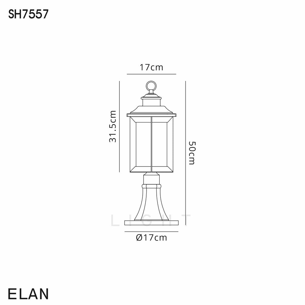 Evelyn Pedestal Lamp, 1 x E27, Antique Bronze/Clear Ripple Glass, IP54, 2yrs Warranty Home Store Living