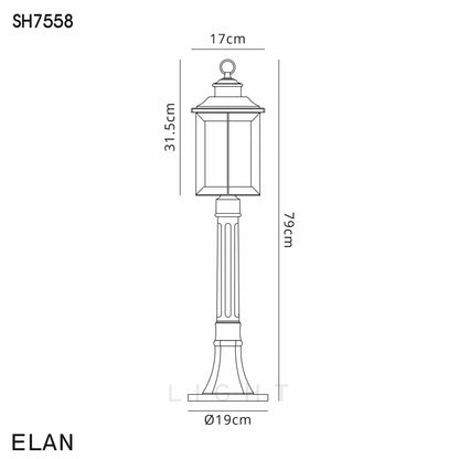 Evelyn Post Lamp, 1 x E27, Antique Bronze/Clear Ripple Glass, IP54, 2yrs Warranty Home Store Living