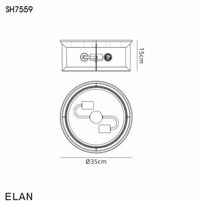 Evelyn Flush Ceiling Lamp, 2 xE27, Antique Bronze/Clear Ripple Glass, IP54, 2yrs Warranty Home Store Living