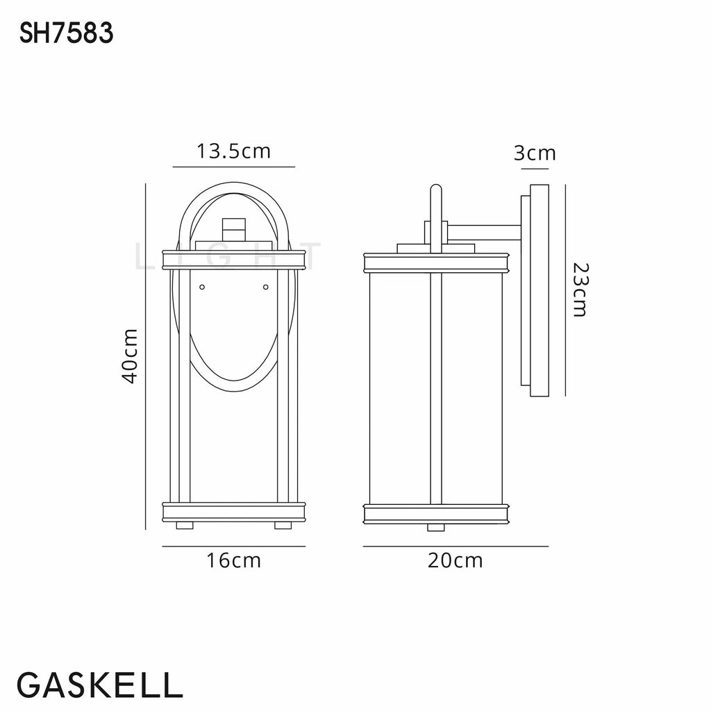 Genesis Large Wall Lamp, 1 x E27, Black & Gold/Clear Glass, IP54, 2yrs Warranty Home Store Living