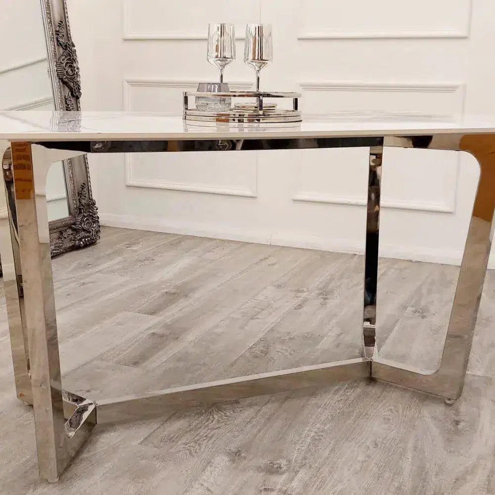 Lucien 1.6m Chrome Dining Table with Polar White Sintered Stone Top Home Store Living