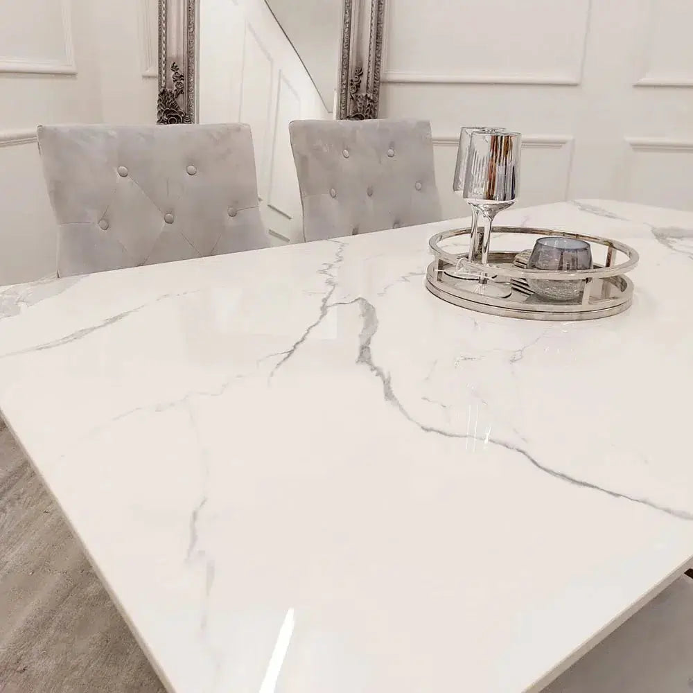 Lucien 1.6m Chrome Dining Table with Polar White Sintered Stone Top Home Store Living