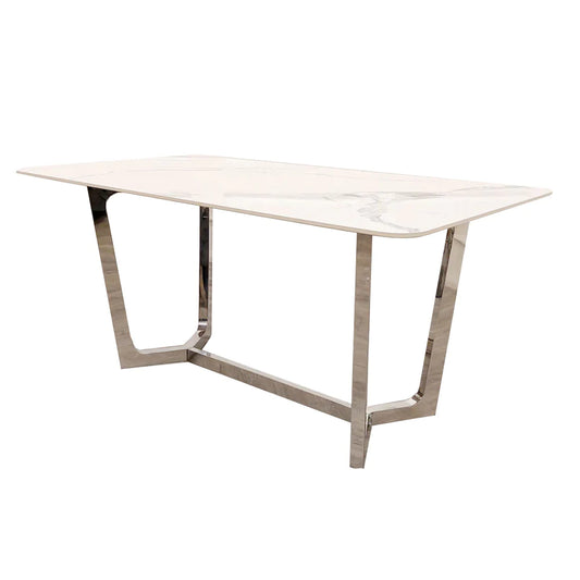 Lucien 1.6m Chrome Dining Table with Polar White Sintered Stone Top Home Store Living