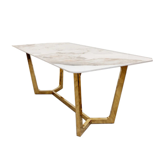 Lucien 1.8m Gold Dining Table with Pandora Gold Sintered Stone Top Home Store Living