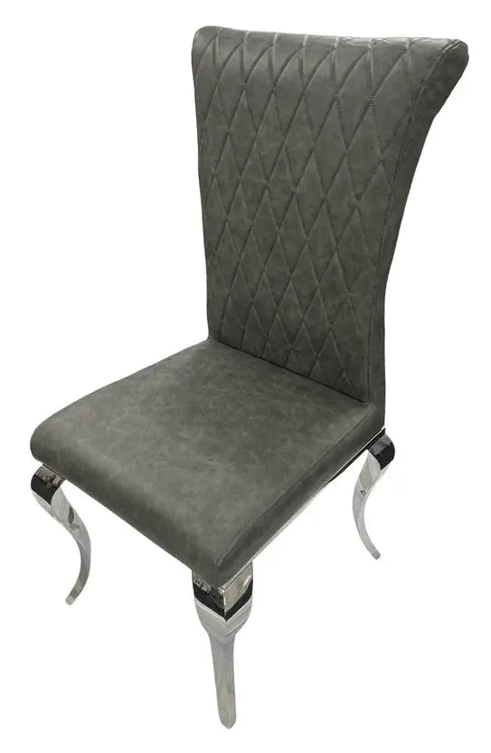 London Quilted Grey Dining Chairs with Chrome Legs (Set of 2) Home Store Living