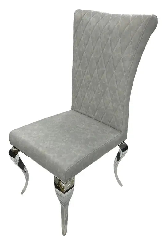 London Quilted Grey Dining Chairs with Chrome Legs (Set of 2) Home Store Living