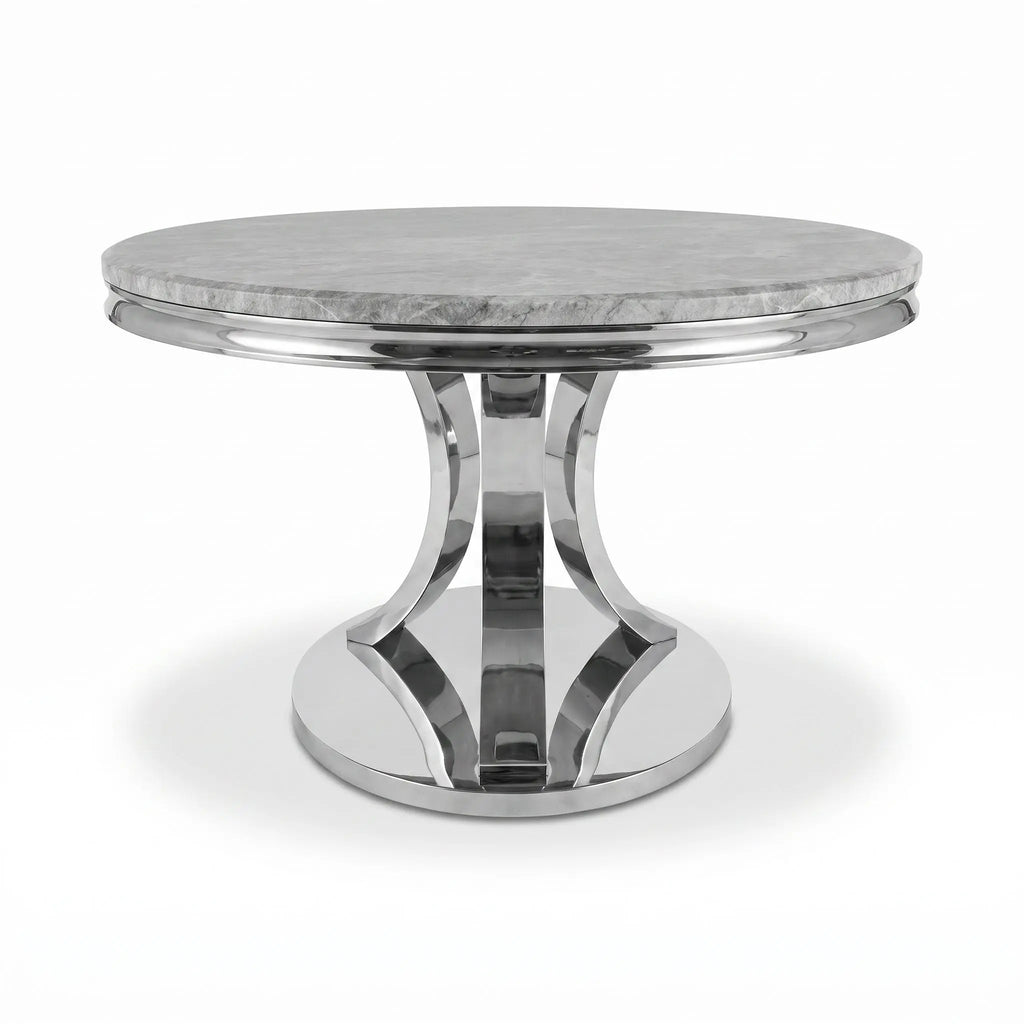 London 1.3m Round Marble Dining Table w/ Chrome Legs AWS