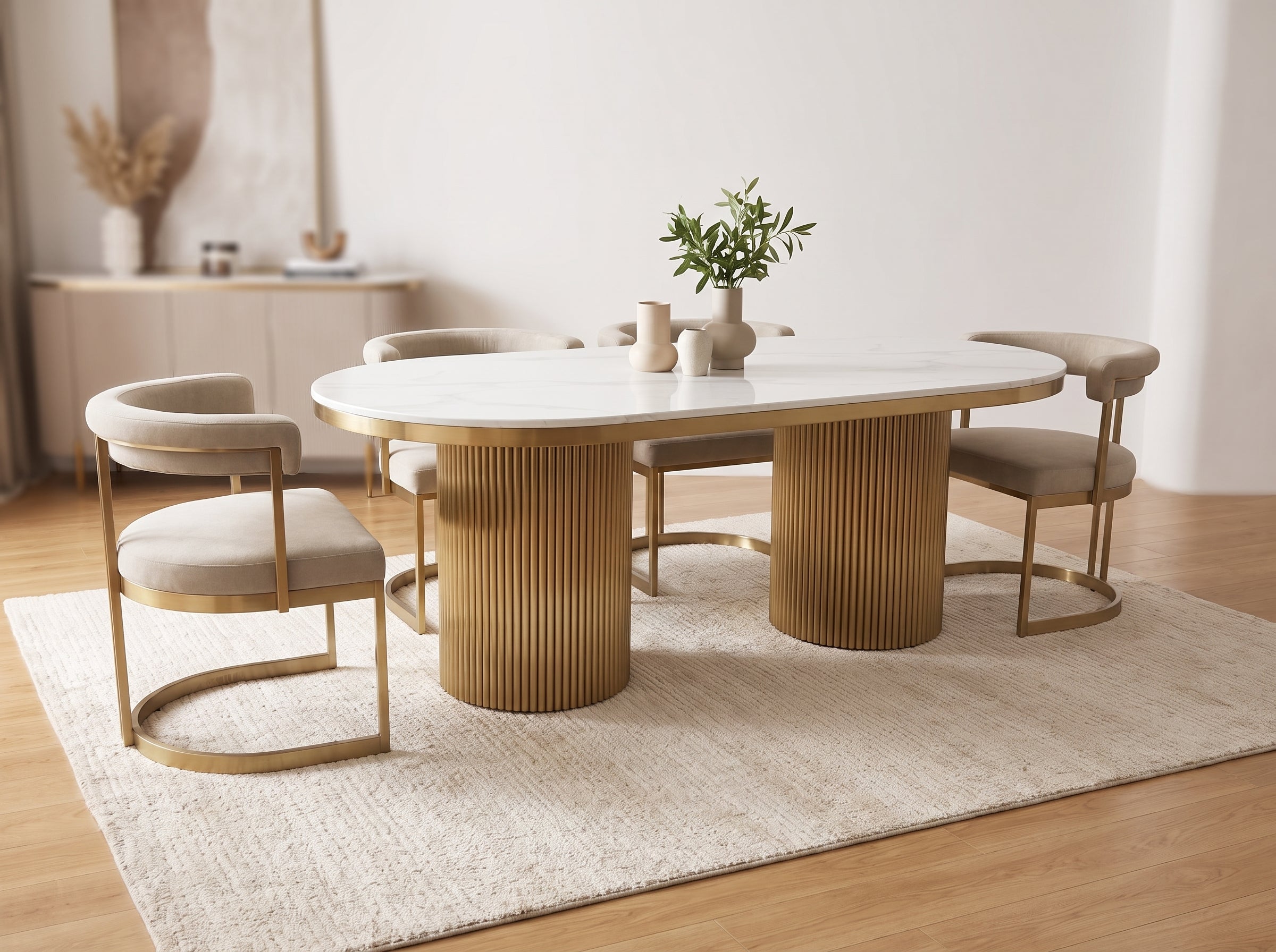 Cassa 1.8m White & Gold Marble Dining Table Home Store Living