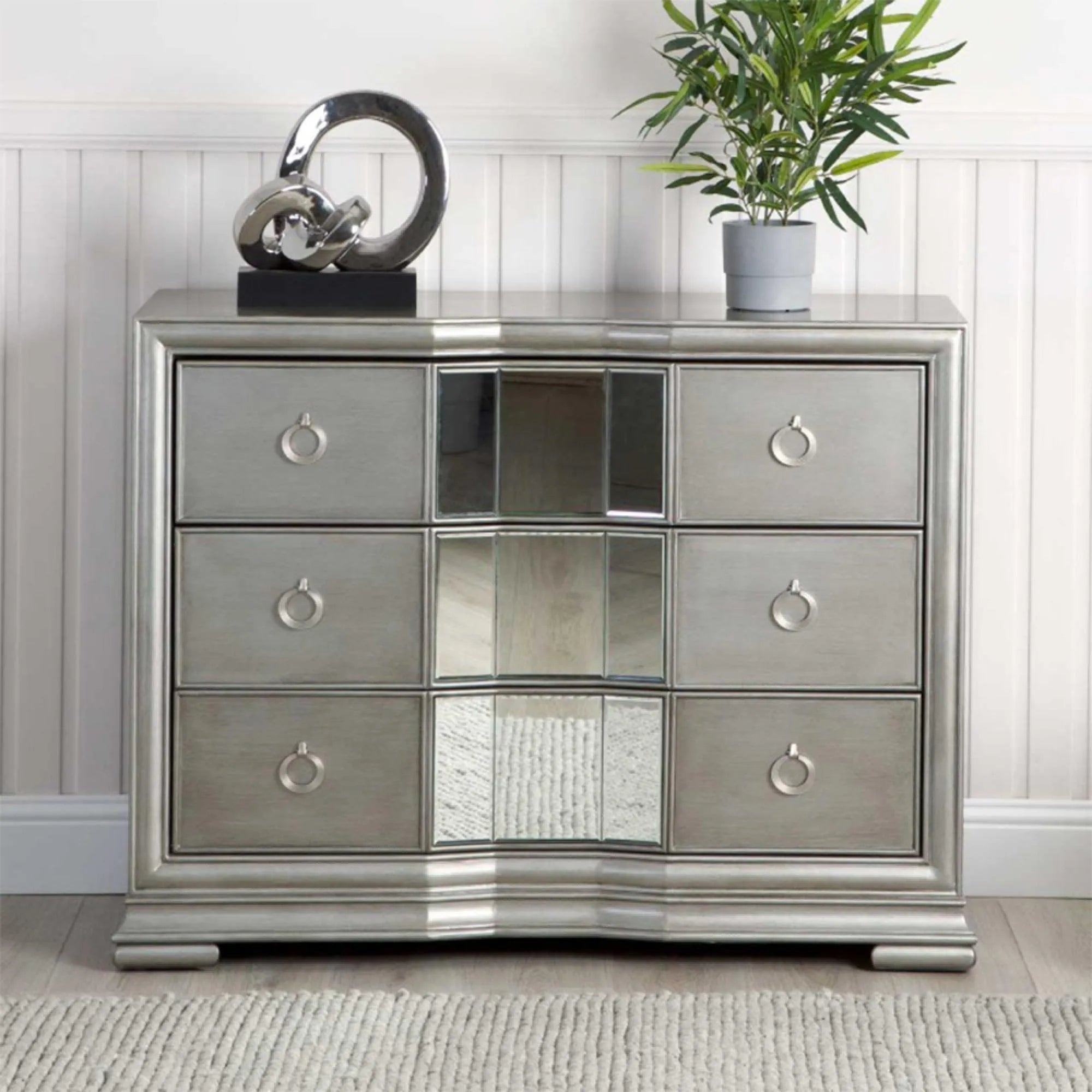 Lucca Mirrored Grey 3 Drawer Chest