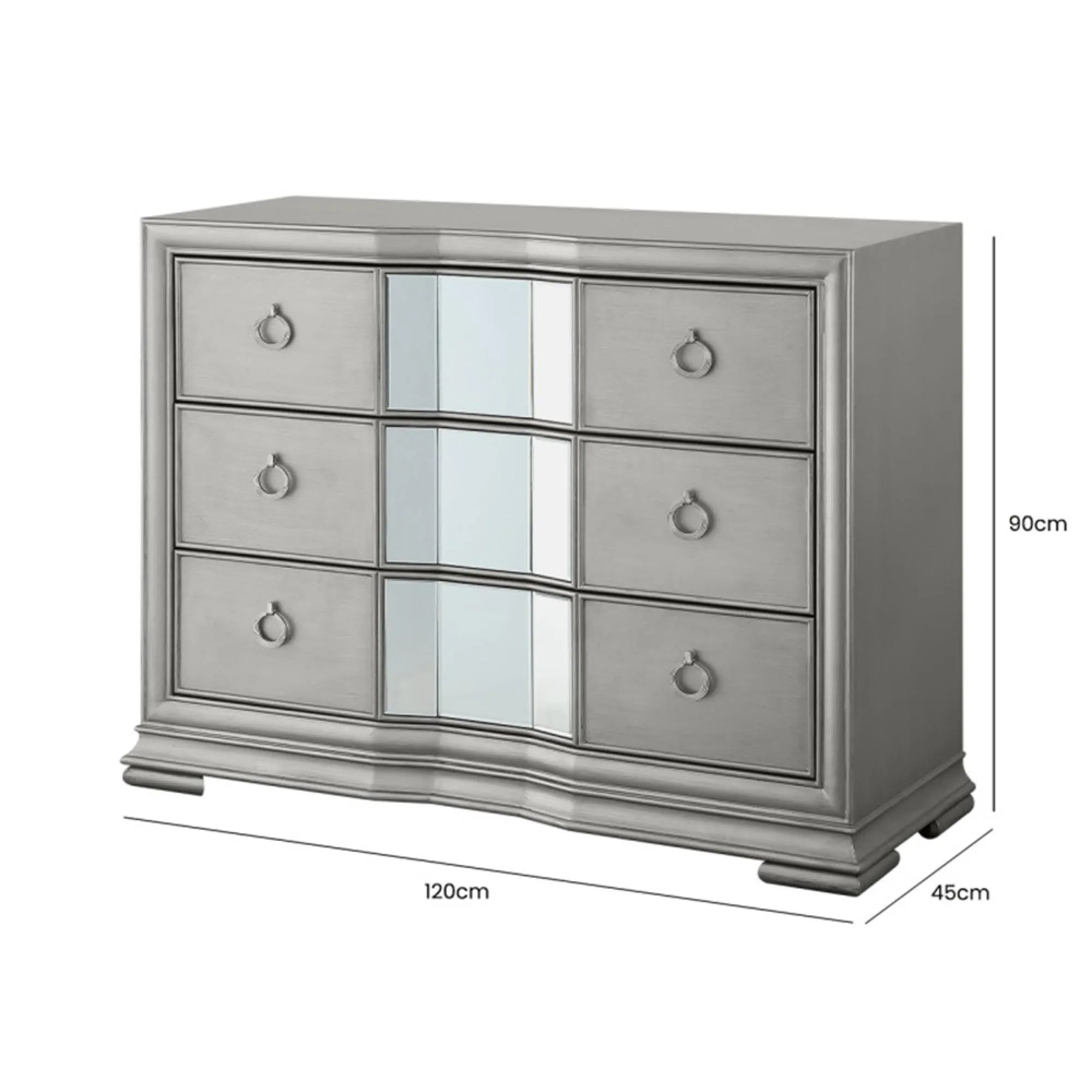 Lucca Mirrored Grey 3 Drawer Chest