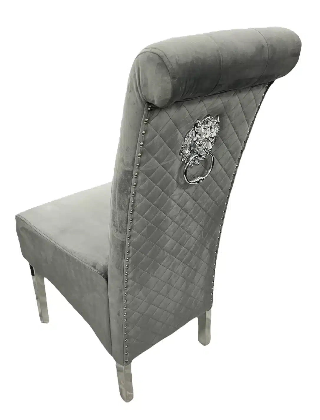 (Set of 2) Lucy Lion Knocker Dining Chair with Chrome Legs — Dark Grey AWS