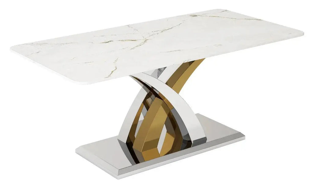 Lucy Italian Marble Dining Table w/ Chrome & Gold Legs AWS