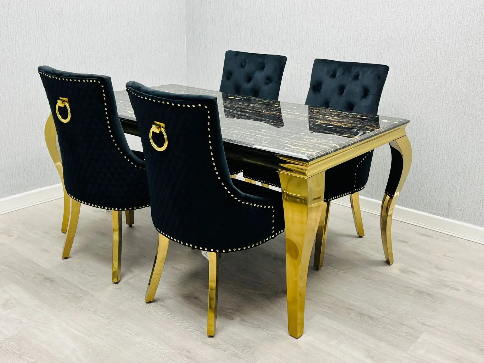 Sofia Black & Gold Rectangle Dining Table Home Store Living