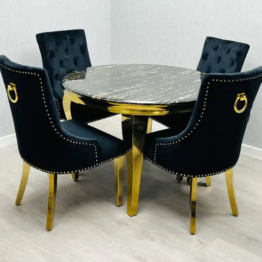 Round Sofia Black & Gold Dining Table 1.1 with Gold Legs