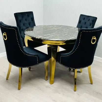 Round Sofia Black & Gold Dining Table 1.1 with Gold Legs Home Store Living