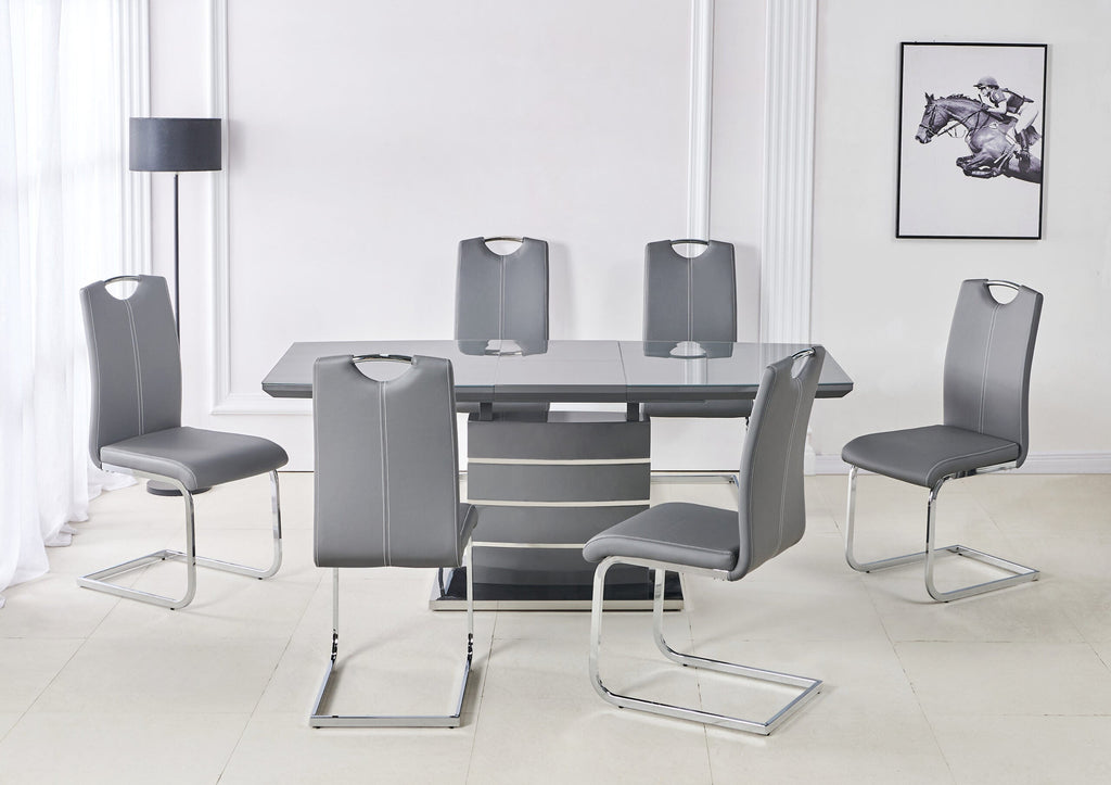 Milan Grey 1.4m-1.8m Extending Dining Set w/ 6 Mabel Dining Chairs Home Store Living