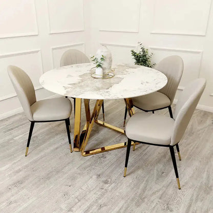 Nero Gold 1.3m Round Dining Table with Sintered Stone Top Home Store Living