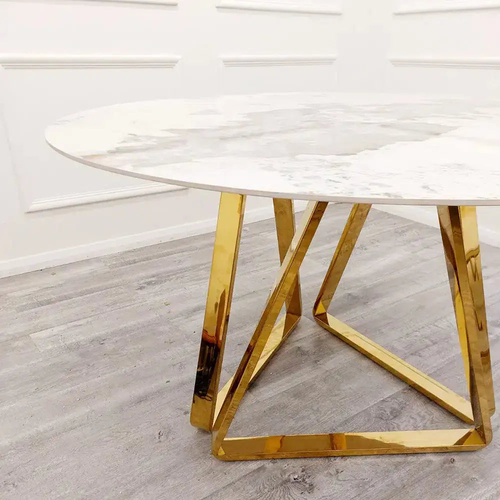 Nero Gold 1.3m Round Dining Table with Sintered Stone Top Home Store Living