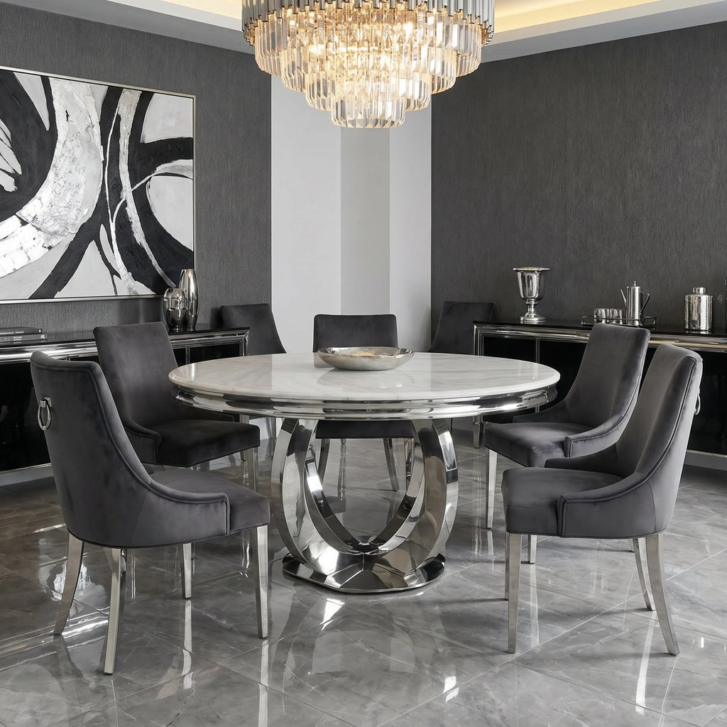 1.3m Chelsea Round Marble Dining Table with Chrome Legs AWS