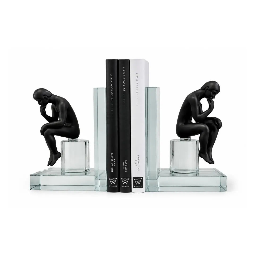 15cm Black Thinking Man Luxury Crystal Bookends Ivan